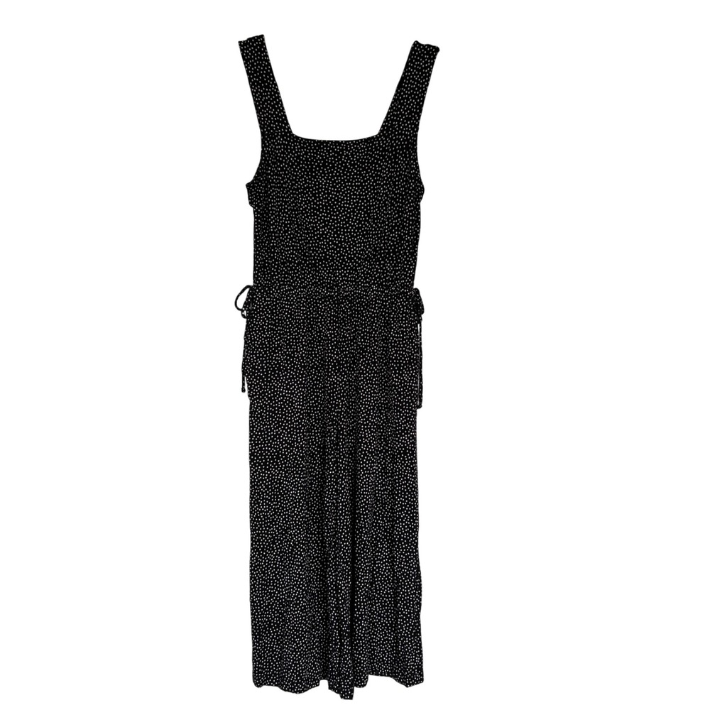 14th & Union Black Polka Dot Wide Leg Jumpsuit XS Petite Square‎ Neck Side Ties